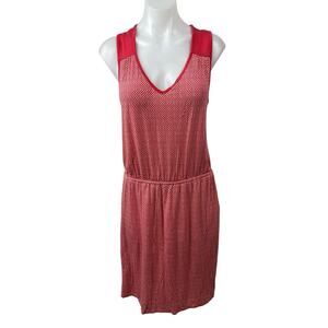 Anthropologie Deletta Red Knit Chevron Sleeveless V Neck Midi Blouson Dress Sz M